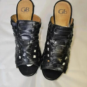 GIANNI BINI WAFFLE DESIGN OPEN TOE BLACK HEELS